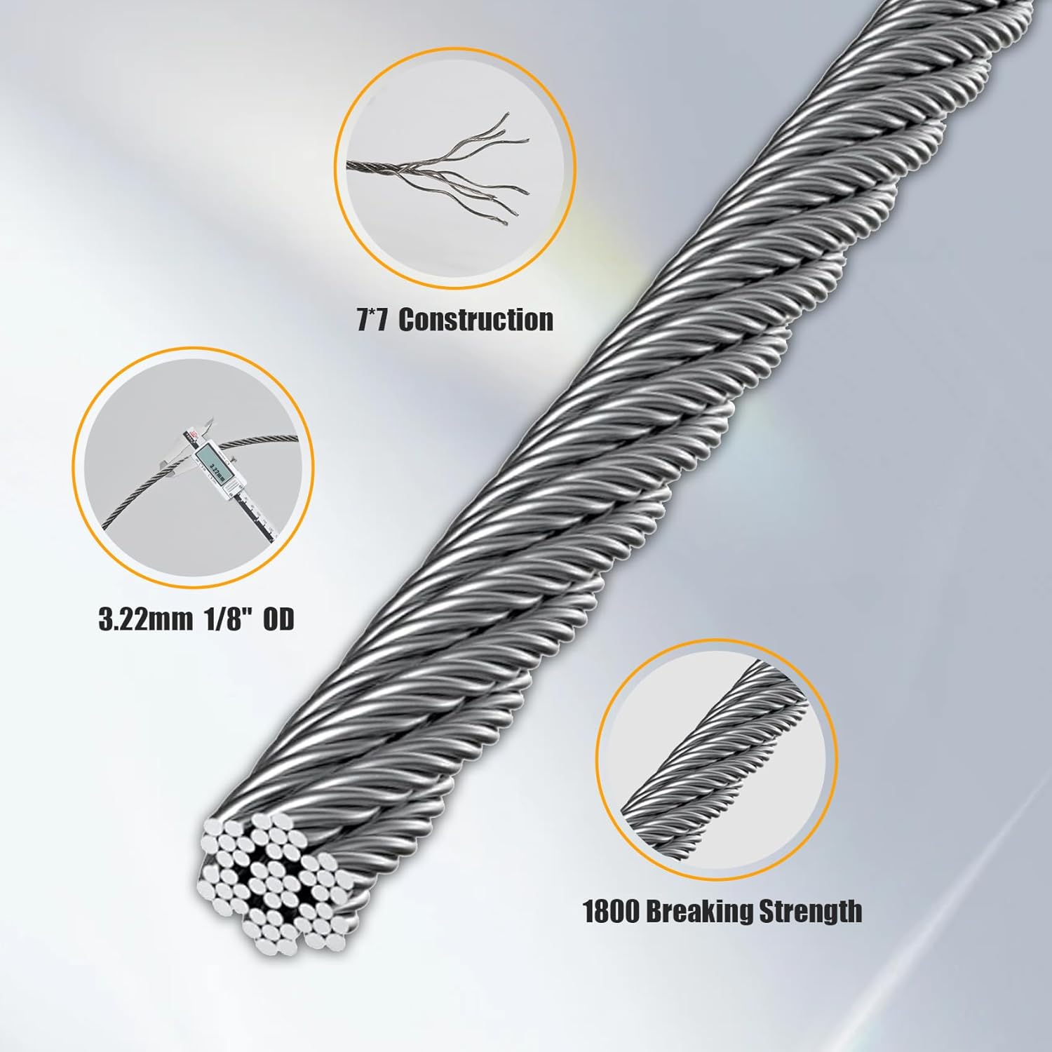 400FT 1/8" Stainless Steel Cable Wire Rope with Cutter, Cable for Deck Railing, 1800 lb Breaking Strength 7x7 Strands, T316 Aircraft Cable for Stair, Fence, Porch-VerdiqueGarden