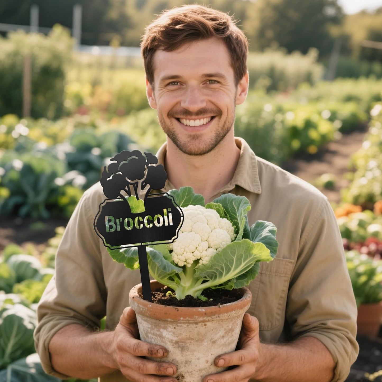 CUTHOLLOW Metal Plant Marker Stake Broccoli for Outdoor Indoor, Waterproof 11.8 inch Cute Garden Plant Labels Sign Tag for Vegetables, Farmhouse Greenhouse Decor - Funny Gardening Gifts-VerdiqueGarden