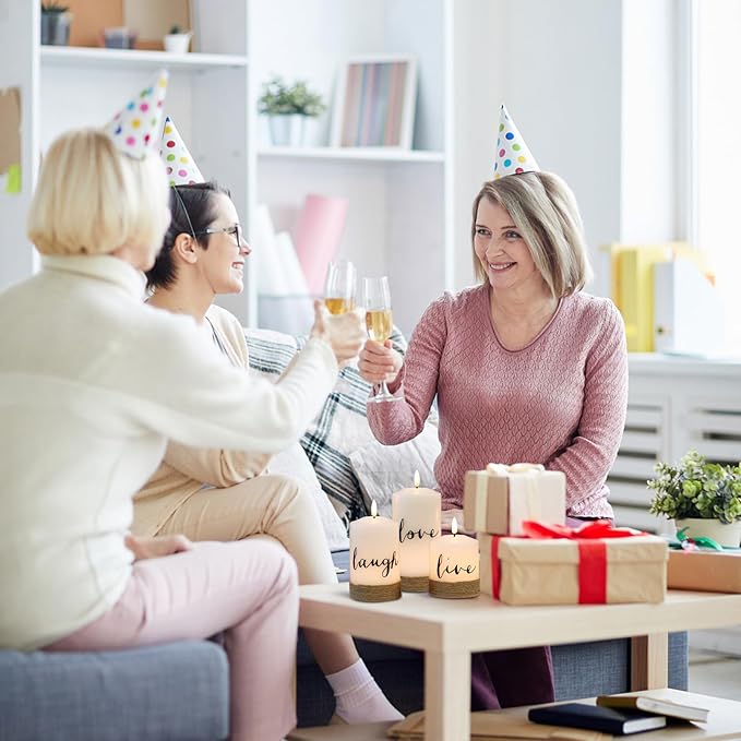 Battery Operated Flameless Flickering Candles with Remote Timer, LED Real Wax Pillar Candlesticks with Realistic 3D Wick, Set of 3 Live Laugh Love Home Decor(D3xH4 5" 6")-VerdiqueGarden