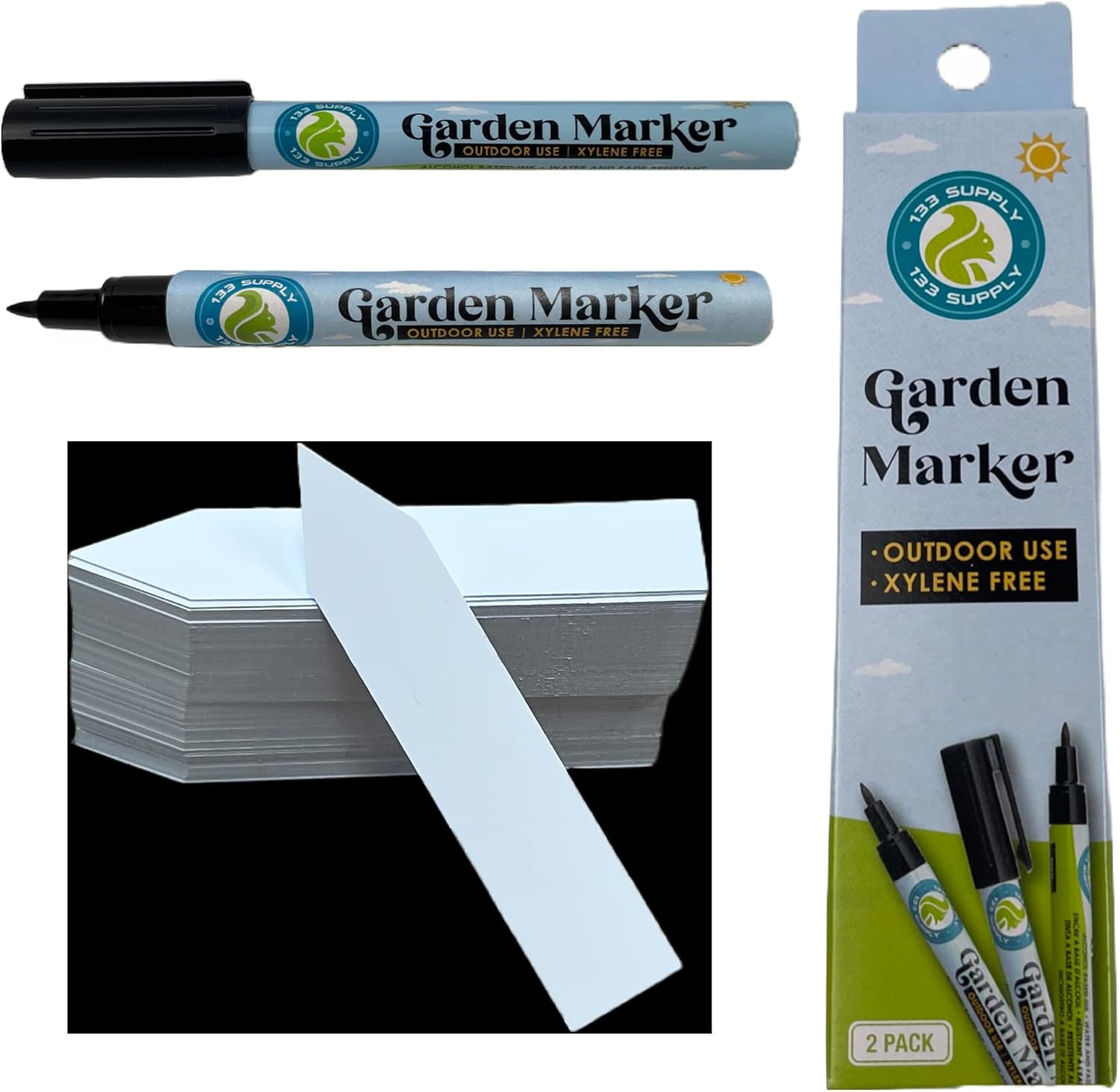 -100 Pack 4" Plastic Plant Labels for Seedlings with 2 Pack of Garden Marker Pens (Garden Markers Fade Resistant Plant Markers Outdoor Waterproof Pen Black Permanent Markers Plant Tags)-VerdiqueGarden