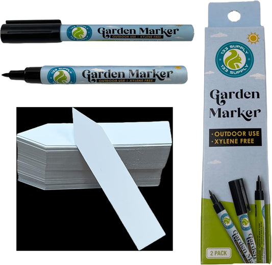 -100 Pack 4" Plastic Plant Labels for Seedlings with 2 Pack of Garden Marker Pens (Garden Markers Fade Resistant Plant Markers Outdoor Waterproof Pen Black Permanent Markers Plant Tags)-VerdiqueGarden