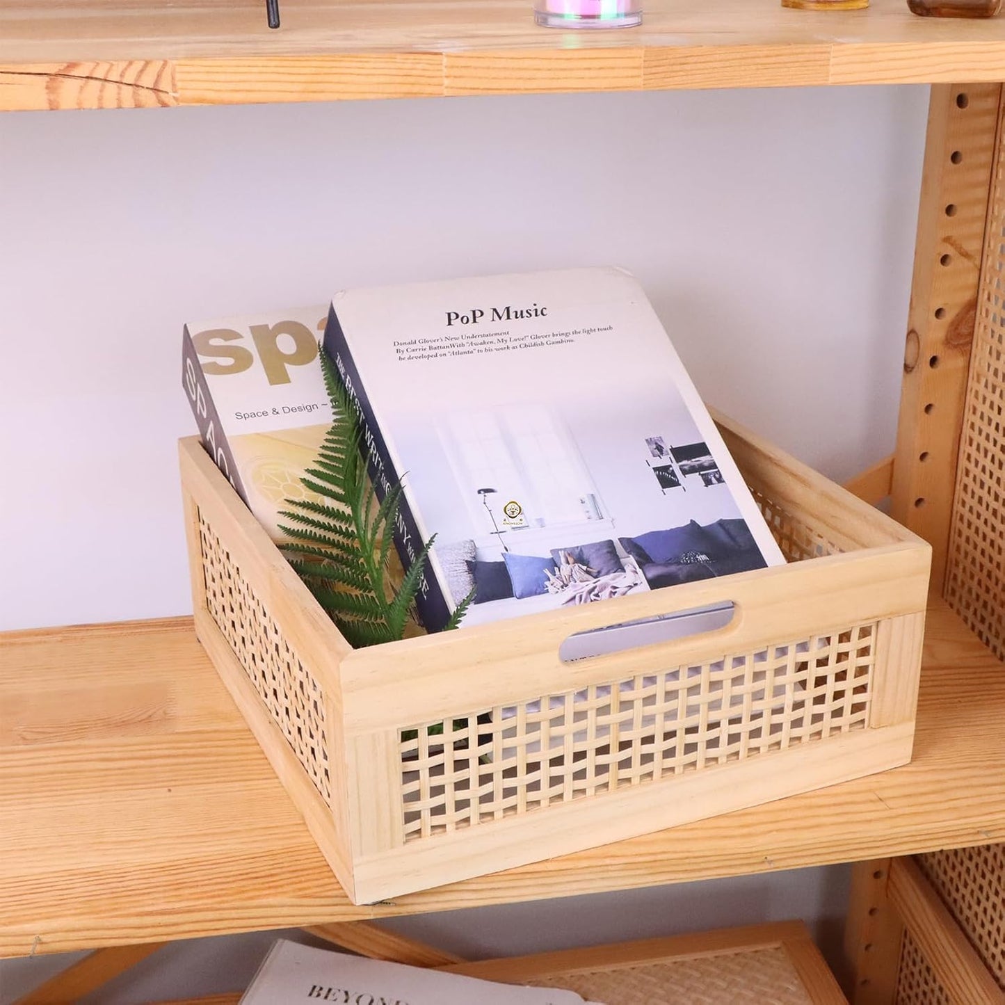 YRMT Wood Storage Crate Basket Rustic Wooden Storage Container for Organizing Decorative Bamboo Box with Handles for Pantry, Shelves Organizer 11.4" x 11.4" x 5" (Natural)-VerdiqueGarden