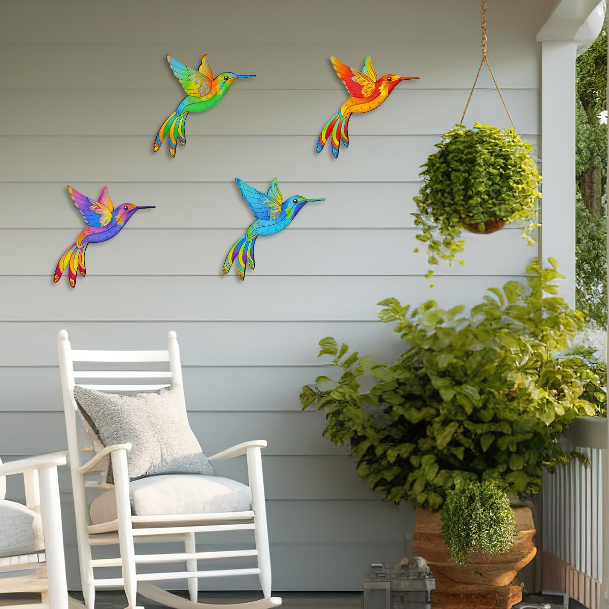Metal Hummingbird Wall Decor,Outdoor Fence Birds Art Decoration,Hanging Decorations for Garden,Yard,Patio Balcony,Great Gifts for Family Friends(4 Pack)-VerdiqueGarden