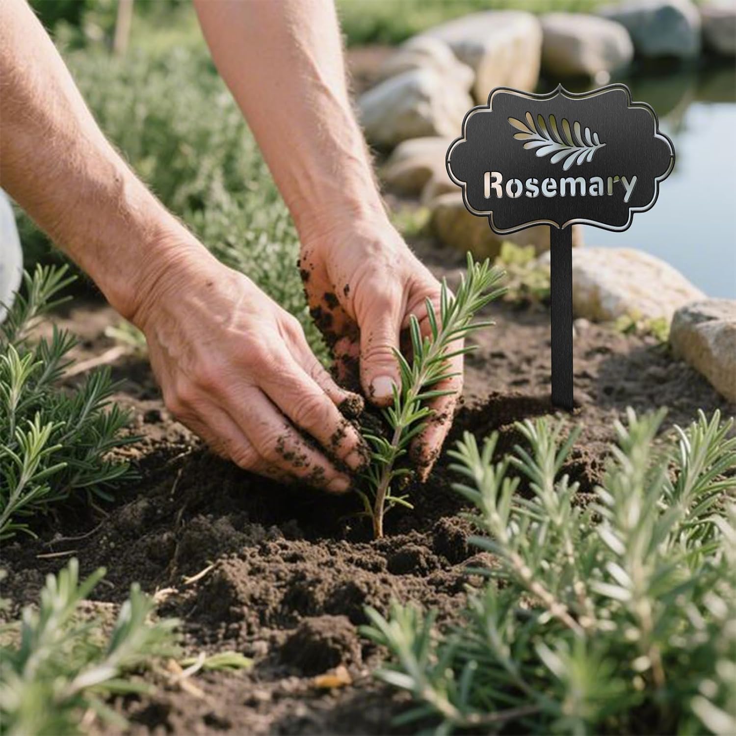CUTHOLLOW Metal Plant Marker Stake Rosemary for Outdoor Indoor, Waterproof 11.8 inch Cute Garden Plant Labels Sign Tag for Vegetables, Farmhouse Greenhouse Decor - Funny Gardening Gifts-VerdiqueGarden
