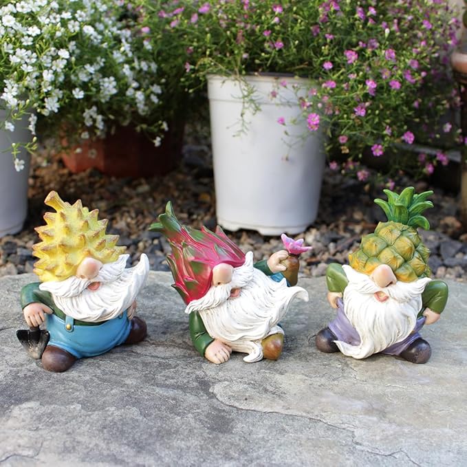 3 PCS Funny Garden Gnome Statues, Creative Resin Dwarf Sculptures, Outdoor Yard Decor, Gnomes Tree Faces for Lawn, Patio, Porch, Miniature Fairy Garden Accessories, Novelty Gift for Indoor/Outdoor Use-VerdiqueGarden
