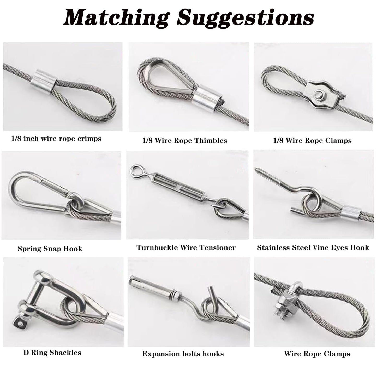 1/8" Stainless Steel Cable,100ft Wire Rope Kit Turnbuckles for Cables Wire, 7x7 Strand Core 3/32" Overmolded to 1/8" Metal Cable for Outdoor Hanging Kit,Garden Fence,Decor, Plant Hanger-VerdiqueGarden