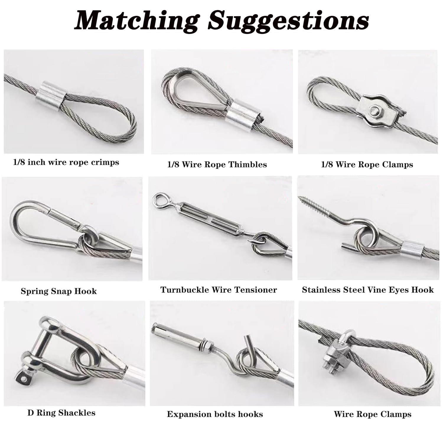 1/8" Stainless Steel Cable,100ft Wire Rope Kit Turnbuckles for Cables Wire, 7x7 Strand Core 3/32" Overmolded to 1/8" Metal Cable for Outdoor Hanging Kit,Garden Fence,Decor, Plant Hanger-VerdiqueGarden