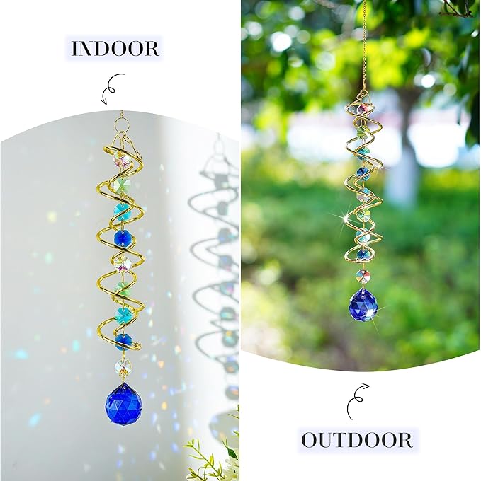 H&D HYALINE & DORA Gazing Ball Spiral Tail Crystal Suncatcher, Rainbow Maker Crystal Beads Decor Sun Catcher Hang with Hook for Window Indoor Outdoor-VerdiqueGarden