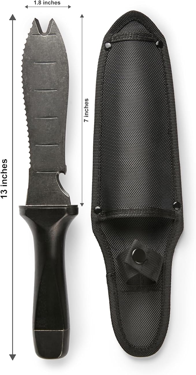 Hori Hori Garden Knife, Traditional Japanese Weeding Tool with ergonomic wooden handle. Hori garden tool with 7'inch blade with case. (Weeder blade)-VerdiqueGarden