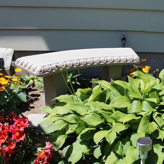 EMSCO Group 2306-1AZ Garden Bench – Natural Sandstone Appearance – Made of Resin – Lightweight – 12” Height-VerdiqueGarden