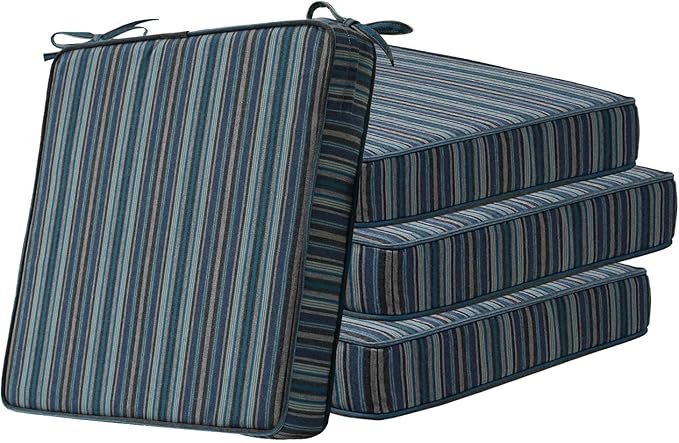 Sunbrella Square Corner Seat Cushions, 19" x 19" x 3", Set of 4, Indoor Outdoor Water Repellent Universal Chair Pads with Ties for Patio Furniture, Garden Dining Chairs, Troupe Dock-VerdiqueGarden