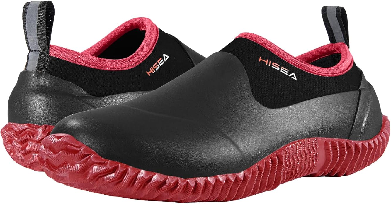 HISEA Unisex Waterproof Garden Shoes, Men's Rubber Rain Boots Women's Ankle Rain Shoes Neoprene Camp Booties Outdoor Slip-On Footwear for Gardening, Farming, Camping, Car Wash, Lawn Care and Yard Work-VerdiqueGarden