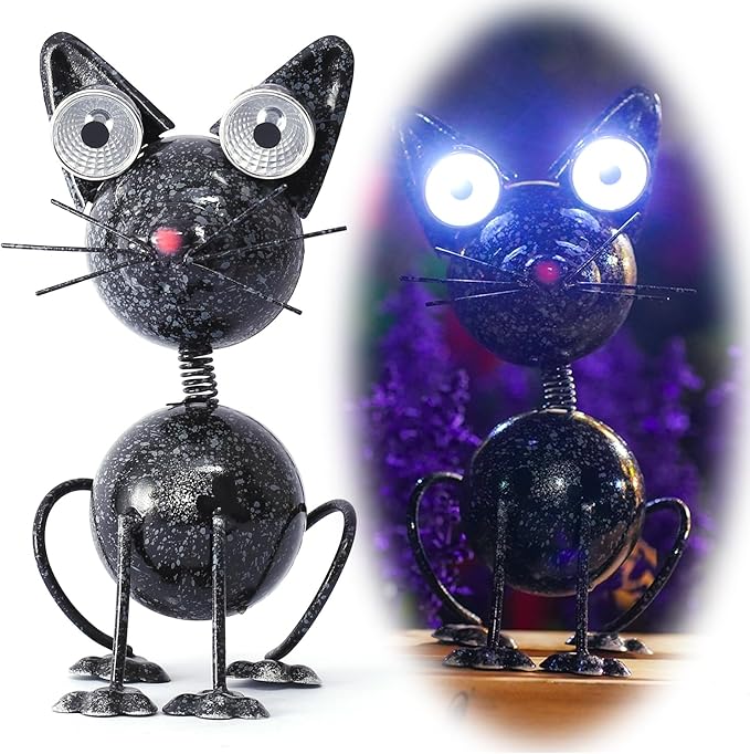 Black Cat Metal Yard Art Statue Light,Garden Outdoor Black Cat Statue Light Decoration,The for cat Lovers.(Black Cat)-VerdiqueGarden