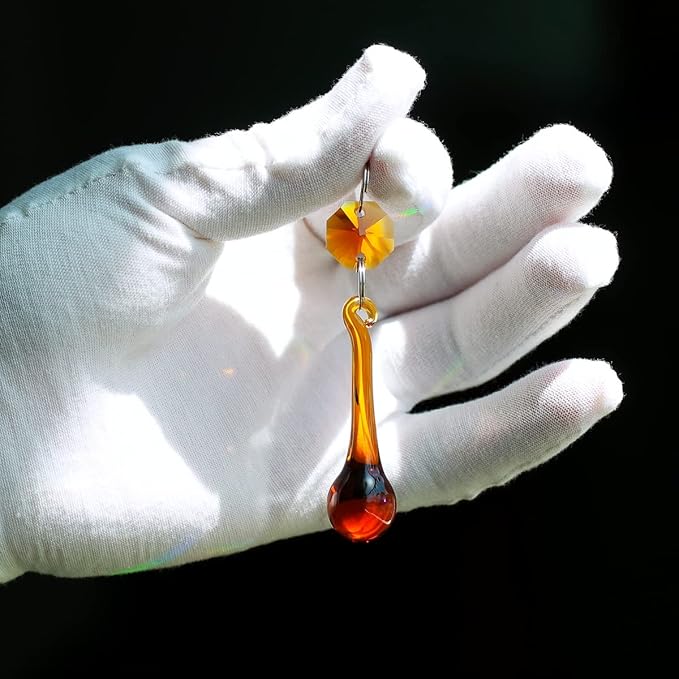 12pcs Raindrop Crystal Chandelier Parts, 53mm Hanging Crystals Glass Beads for Window, Curtain Decoration (Amber)-VerdiqueGarden