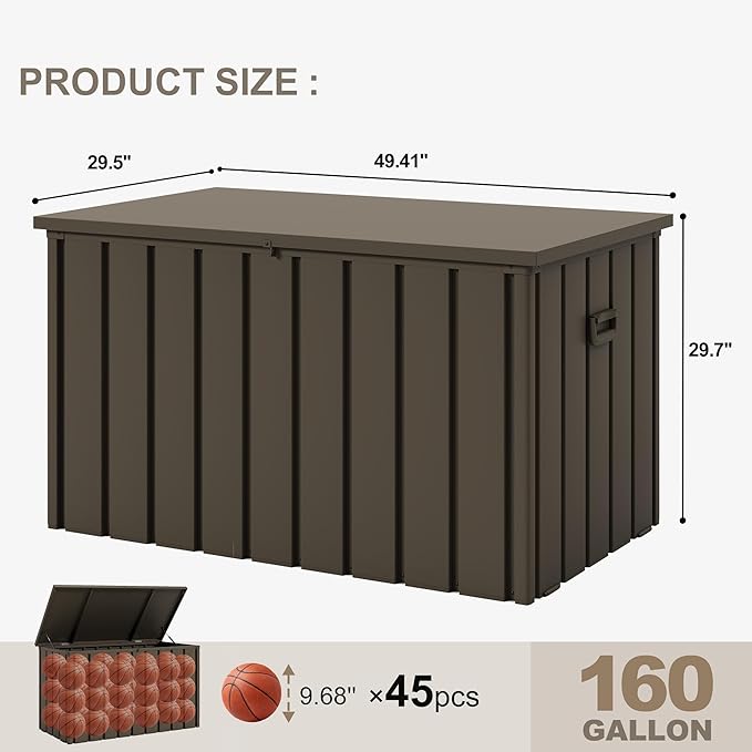 PURPLE LEAF Outdoor Deck Box 160 Gallon Waterproof Lockable Storage Box Container with Lid Deck Organization for Patio Cushions Side Table Pool Accessories Garden Tools, Brown-VerdiqueGarden