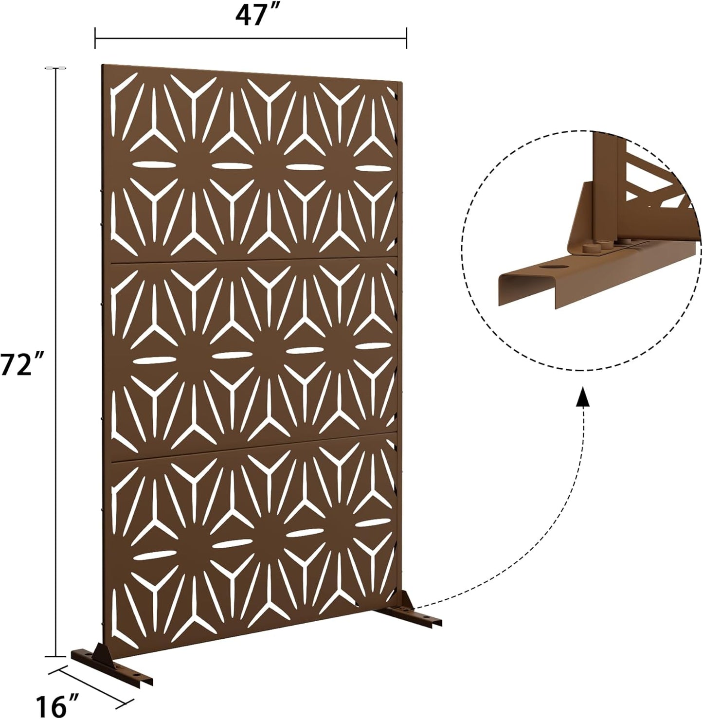 Metal Privacy Screen Outdoor 72" H×47" W,Freestanding Decorative Privacy Screen for Balcony Yard&Garden,Privacy Fence-Brown&Star-VerdiqueGarden