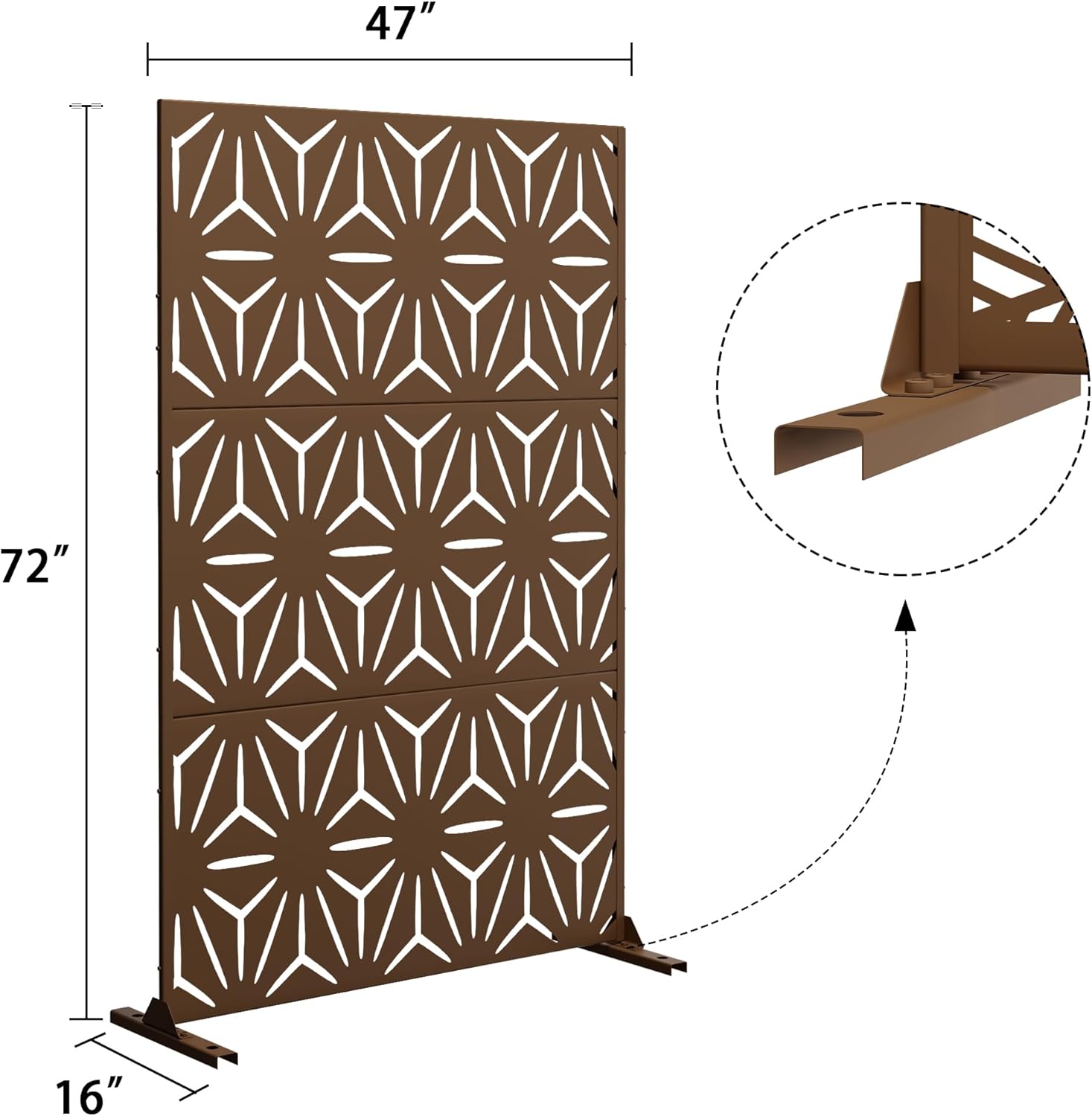 Metal Privacy Screen Outdoor 72" H×47" W,Freestanding Decorative Privacy Screen for Balcony Yard&Garden,Privacy Fence-Brown&Star-VerdiqueGarden