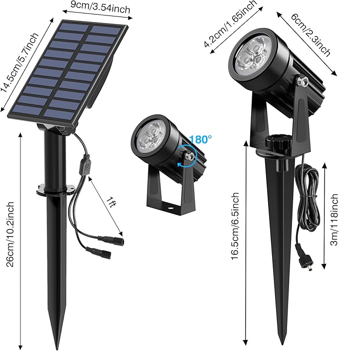 Solar Spot Lights Outdoor, 2-in-1 Solar Landscape Spotlights IP65 Waterproof 9.8ft Cable,Auto On/Off Outdoor Wall Lights for Garden Yard Driveway Porch Walkway Pool(6000K White)-VerdiqueGarden