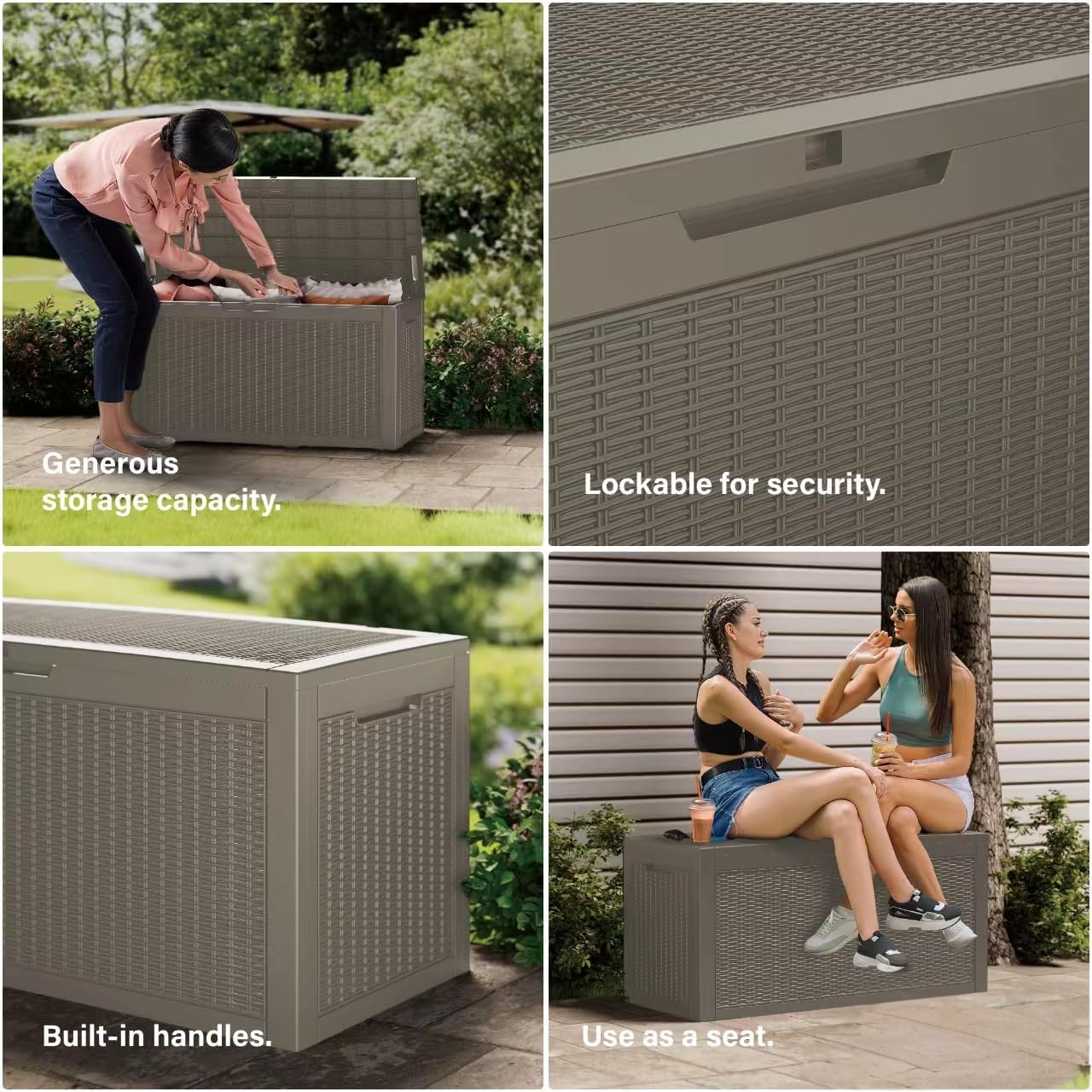 100 Gallon Double-Wall Resin Deck Box - Lockable Waterproof Outdoor Storage Box, 1000lbs Capacity & Doubles as Seating for Patio Furniture - Garden Tools, Pool Accessories (Brown)-VerdiqueGarden