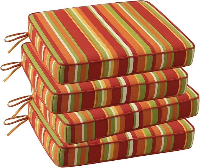 Outdoor Square Corner Seat Cushion, 18.5"x16"x3", Set of 4, Non Slip Seat Cushion Pads with Removable Cover for Patio Furniture, Garden Yard Lawn, Rainbow Stripe-VerdiqueGarden