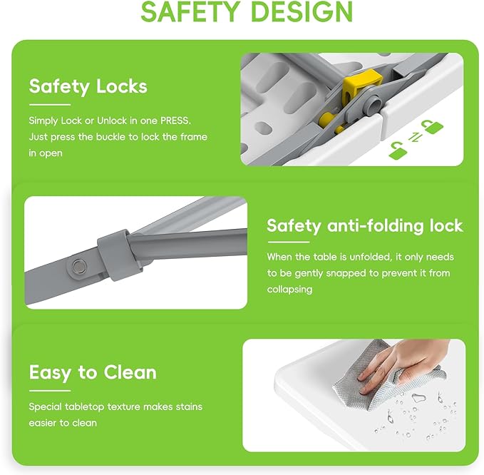 HLPB Folding Table Picnic Table Set, 6 ft Camping Table with 2 Benches, Outdoor Indoor Portable Folding Furniture for Working Meeting Party, Camping, Picnic, Weddings w/Handle and Safety Locks, White-VerdiqueGarden