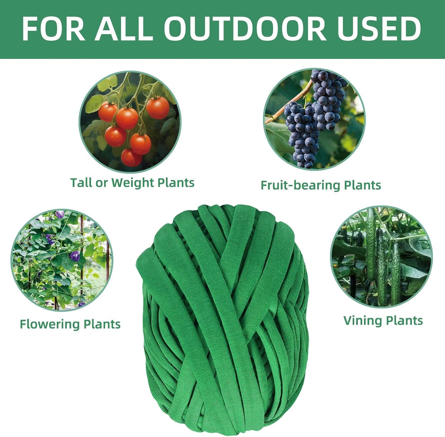 2 Packs Garden Twine, 196Ft Soft Garden String Green, Stretchy Plant Ties for Supporting and Tying Climbing Plants, Outdoor Plants, Tomatoes, Fruit Trees, Gardeners(98 Feet/Roll)-VerdiqueGarden