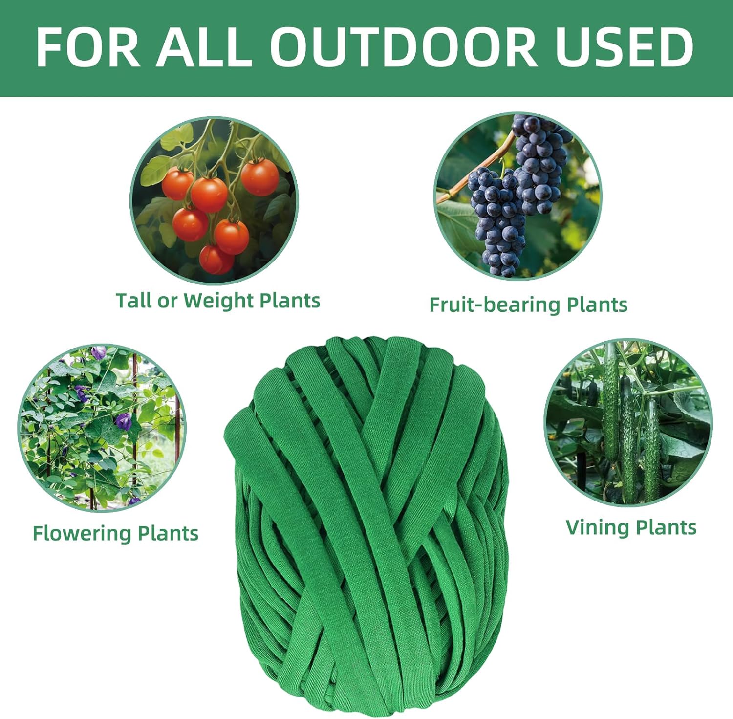 2 Packs Garden Twine, 196Ft Soft Garden String Green, Stretchy Plant Ties for Supporting and Tying Climbing Plants, Outdoor Plants, Tomatoes, Fruit Trees, Gardeners(98 Feet/Roll)-VerdiqueGarden