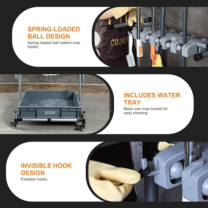 Freestanding Mobile Cleaning Tool Storage Rack, Mop and Broom Holder (M2)-VerdiqueGarden