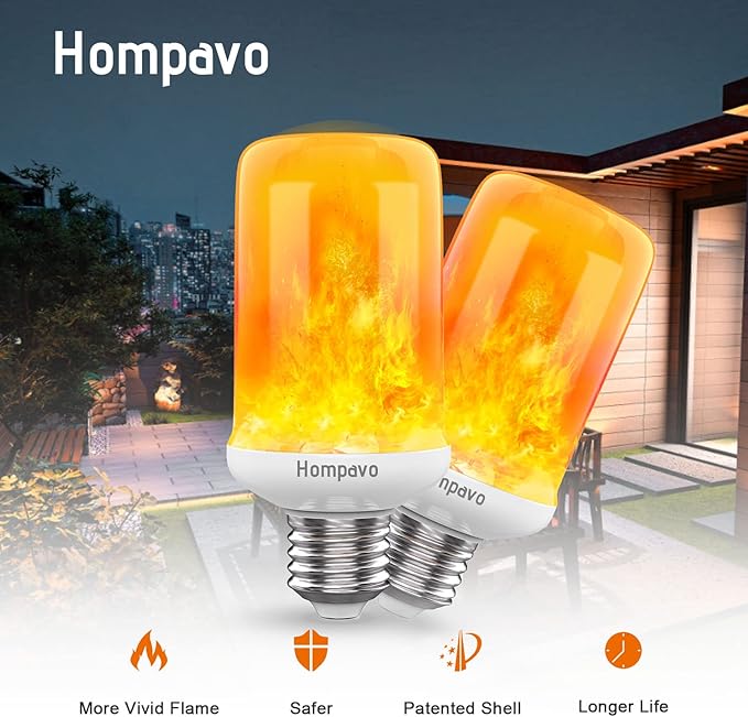 Hompavo 【Upgraded】 LED Flame Light Bulbs, 4 Modes Flickering Light Bulbs with Upside Down Effect, E26/E27 Base Flame Bulb for Halloween, Christmas,Indoor and Outdoor Decoration (White-4 Pack)-VerdiqueGarden