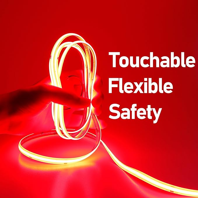 DC 24V COB LED Strip Light Red IP65 Waterproof 5M/16.4ft Uniform Glow 2400LEDs Flexible LED Tape Lights for DIY Garden Backyard Hallways Stairs Decor(No Power Supply)-VerdiqueGarden