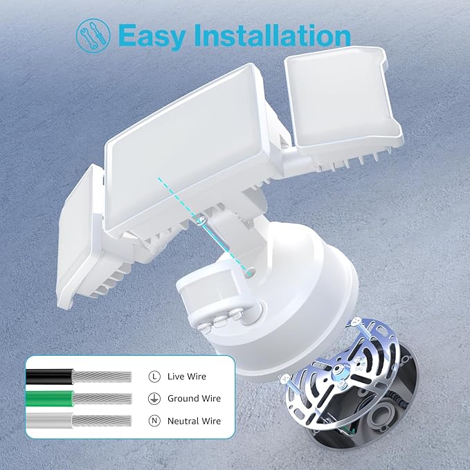 Olafus 65W Motion Sensor Outdoor Light, 2 Pack LED Security Light 6000LM, 6500K Exterior Motion Flood Light with 3 Adjustable Heads, for Outside Garage, Yard, Patio, IP65 Waterproof, White-VerdiqueGarden