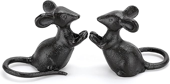 OwnMy 2 Cast Iron Cute Mouse Figurine Sculpture Black Mice Statues Carved Desktop Ornaments Figurines, Decorative Creative Animal Figurine Indoor Outdoor Statues for Garden Patio Yard Home Decoration-VerdiqueGarden