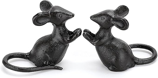 OwnMy 2 Cast Iron Cute Mouse Figurine Sculpture Black Mice Statues Carved Desktop Ornaments Figurines, Decorative Creative Animal Figurine Indoor Outdoor Statues for Garden Patio Yard Home Decoration-VerdiqueGarden