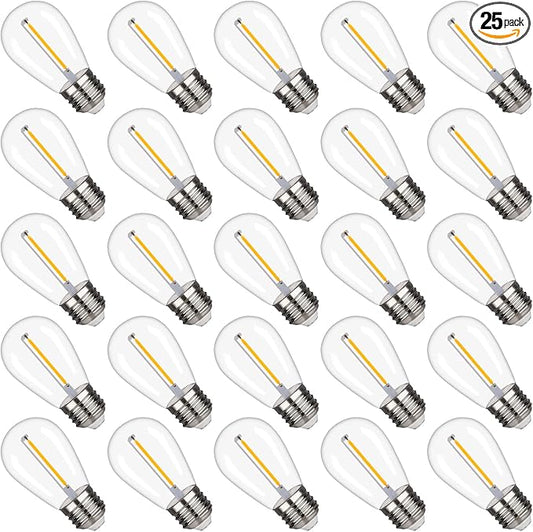 S14 Replacement LED Light Bulbs, Shatterproof & Waterproof 1W S14 LED Bulbs, Outdoor String Lights , E26 Base Patio Edison LED Light Bulbs, Warm White 2200K Plastic 70ML Non-Dimmable 25 Pack-VerdiqueGarden