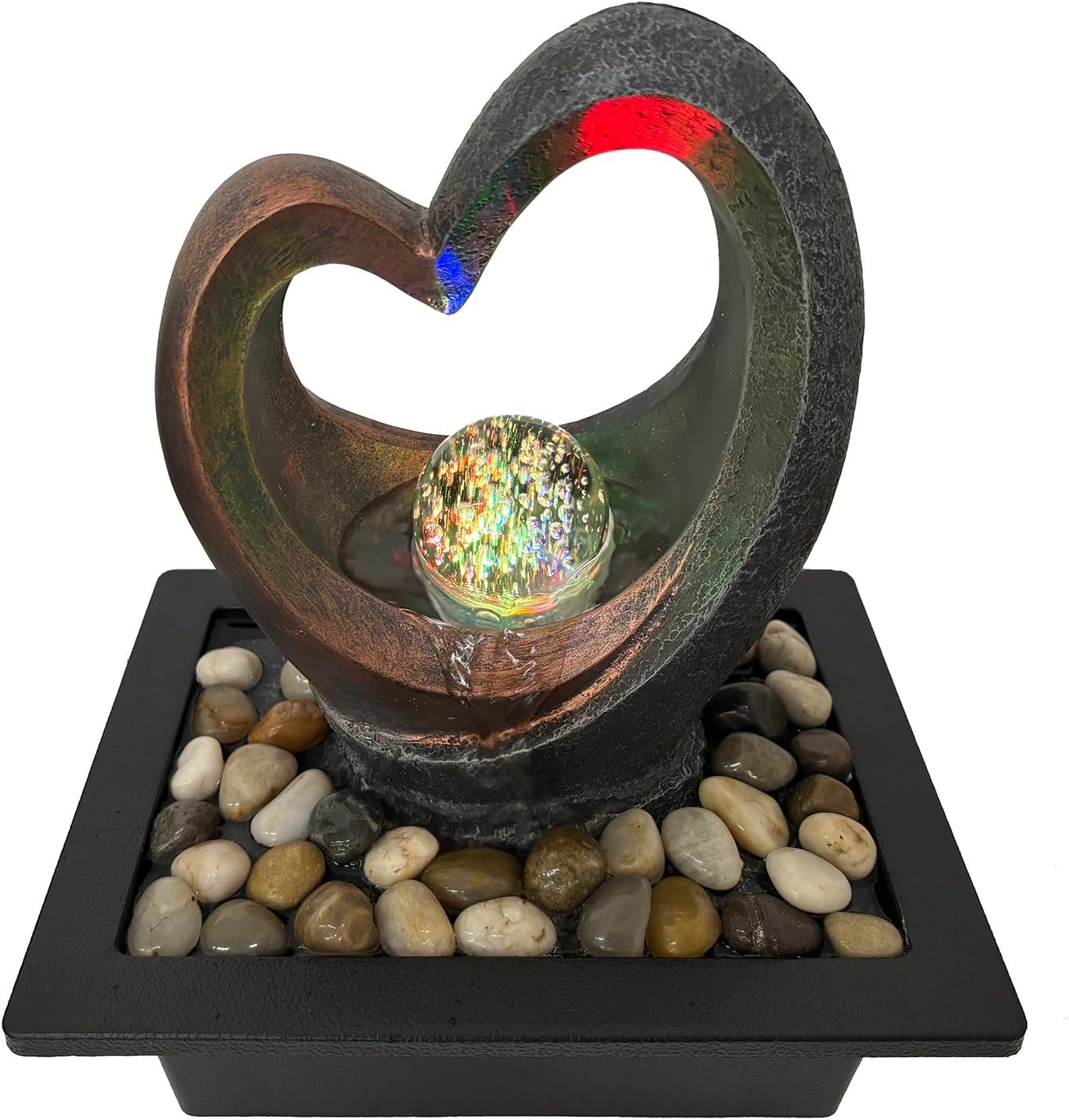 Spinning Orb Rock Cascading Tabletop Fountain, Zen Meditation Indoor Waterfall Feature with ON/Off Switch, Waterfall Fountain with LED Light for Home Office Bedroom-VerdiqueGarden