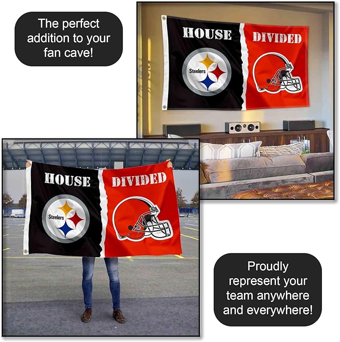 WinCraft Pittsburgh Steelers and Cleveland Browns House Divided Flag Rivalry Banner-VerdiqueGarden