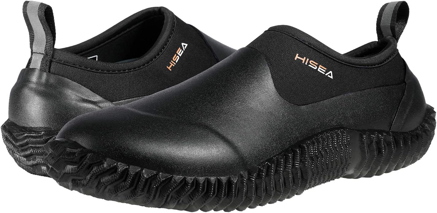 HISEA Unisex Waterproof Garden Shoes, Men's Rubber Rain Boots Women's Ankle Rain Shoes Neoprene Camp Booties Outdoor Slip-On Footwear for Gardening, Farming, Camping, Car Wash, Lawn Care and Yard Work-VerdiqueGarden