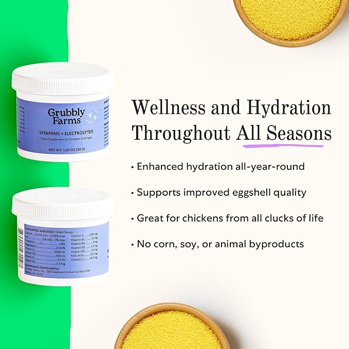 Grubbly Farms Vitamins + Electrolytes Water Supplement for Chickens (30 Day)-VerdiqueGarden