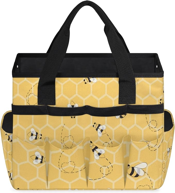 Yellow Bee Gardening Tool Bag,Heavy Duty Garden Tote Bag,Portable Oxford Gardening Storage Basket Organizer Handbag with Pockets Handle,Hand Tools Gifts for Outdoor Garden Lawn Yard-VerdiqueGarden