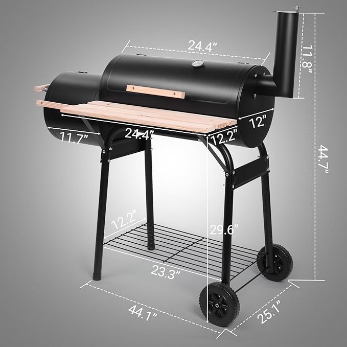 Outvita BBQ Charcoal Grill, Outdoor Patio Barbecue Cooker with Offset Smoker, Wheels and Tray for Balcony Picnics, Party and Camping-VerdiqueGarden