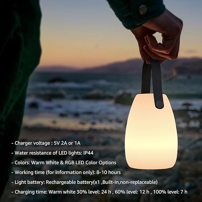 uuffoo 2 Pack Portable Outdoor Table Lamp, Dimmable Cordless Lamp with Remote and 7 RGB Colors IP44 Waterproof Hanging Lamp Indoor/Outdoor Night Lamp Lantern for Bedroom Garden Dining Camping-VerdiqueGarden