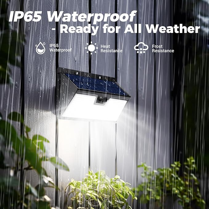 4 Pack Solar Lights Outdoor Motion Sensor, 318 LED Waterproof Fence Light with 3 Lighting Mode, Cool White LED Deck Light for Outside Wall Yard Chichen CoopGarden-VerdiqueGarden