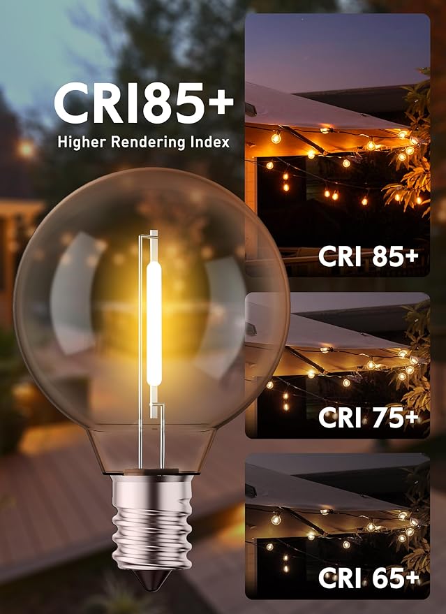 Brightown G40 Replacement LED Light Bulbs, 25 Pack Clear Globe Bulb fits E12 C7 Candelabra Screw Base Sockets, 1.5 Inch Dimmable Edison Light Bulbs for Indoor Outdoor Patio Decor, Warm White-VerdiqueGarden