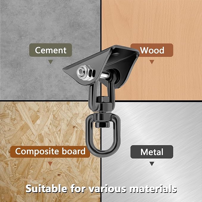 Heavy Duty Hammock Hanging Kit, 360° Rotating 1200 lb Swing Hangers for Hammock Chair Stand, Seat, Porch Swing, Yoga, Tree, Ceiling Mount, Indoor Outdoor Hanging Hardware Black | Pack of 2-VerdiqueGarden