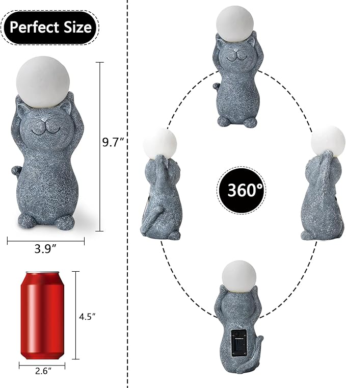 Solar Garden Decor Cat Moon Outdoor Statue and Figurine Lights, Outdoor Patio Sculpture Decor LED Light Gifts for Mom or Daughter, Garden Statues Birthday Gifts for Women Home and Yard with Solar Lamp-VerdiqueGarden