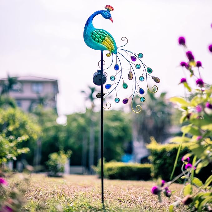 DREAMSOUL Metal Peacock Garden Solar Lights Outdoor Decorative Garden Stake Lights- Waterproof Peacock Solar Landscape LED Path Light Patio Yard Lawn Outside Decoration-VerdiqueGarden