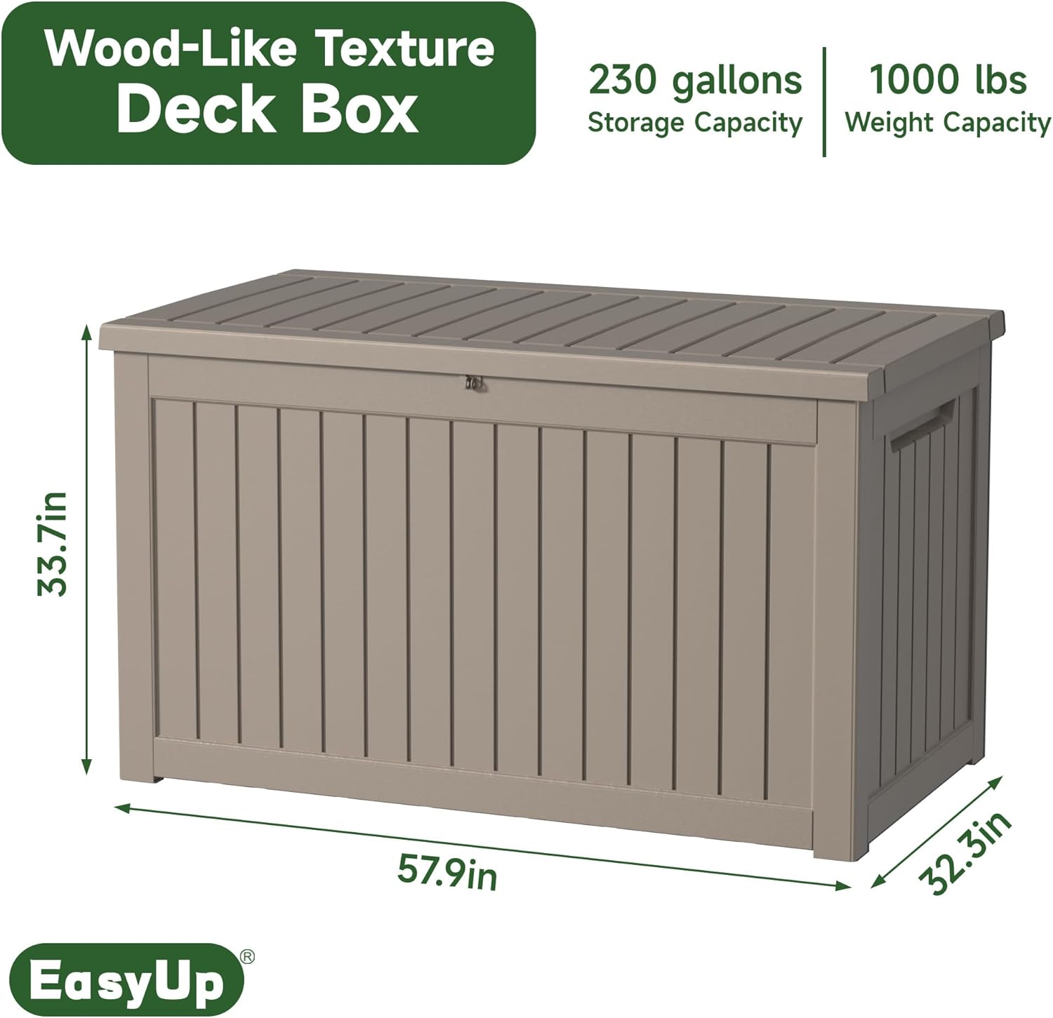 230 Gallon Outdoor Storage Box Waterproof, UV Resistant Resin Deck Box with Hydraulic Rod, Reinforced Stability for Patio, Garden, Striped Gray-VerdiqueGarden