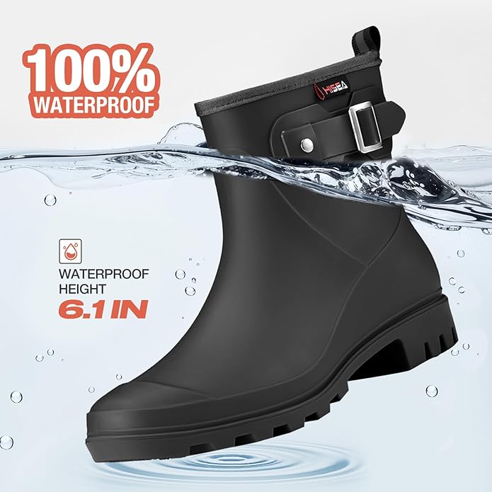 HISEA Women's Ankle Rain Boots Waterproof, Fashion Short Garden Shoes Anti-slip for Women with Comfortable Insole-VerdiqueGarden