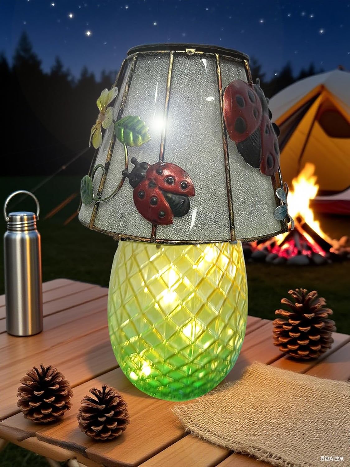 Ladybug Solar Garden Lights Outdoor Decor - Waterproof Tabletop Solar Lamp - Cordless Table Lamps for Garden Patio Porch Yard Backyard Balcony Wedding, Gifts for Mom (Ladybug)-VerdiqueGarden