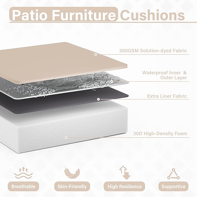 Patio Chair Cushions 24 X 24 X 5 Inch Waterproof Outdoor Seat Cushions for Patio Furniture, Outdoor Sofa Couch Pads with Ties & Handle, Set of 2, Sand-VerdiqueGarden